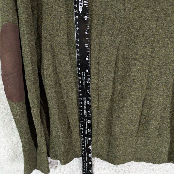 Cremieux Men's Medium Wool Blend Sweater V Neck Leather Elbow Patches green - Picture 6 of 7